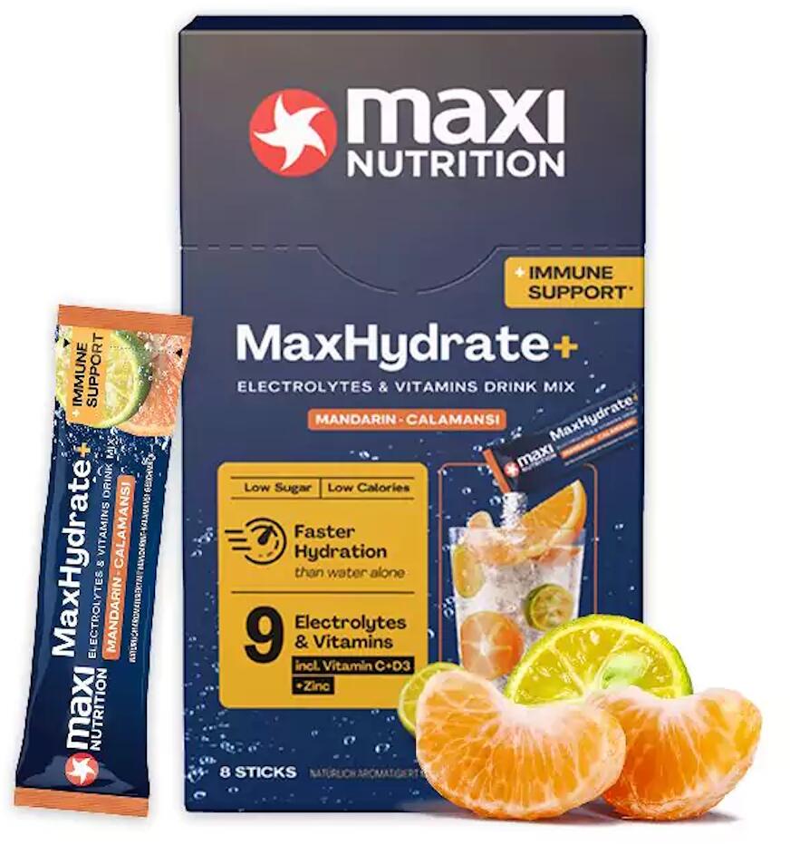 MaxiNutrition MaxHydrate+ Immune Support Elektrolyt Getränk, 8 x 16 g Sticks, Mandarine-Calamansi