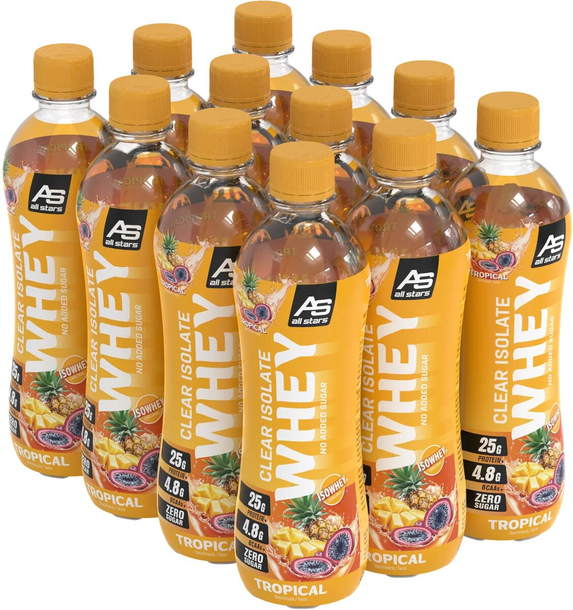 All Stars Isowhey Clear Isolate, 12 x 500 ml Flaschen, Tropical (inkl. 3,- Euro Pfand)