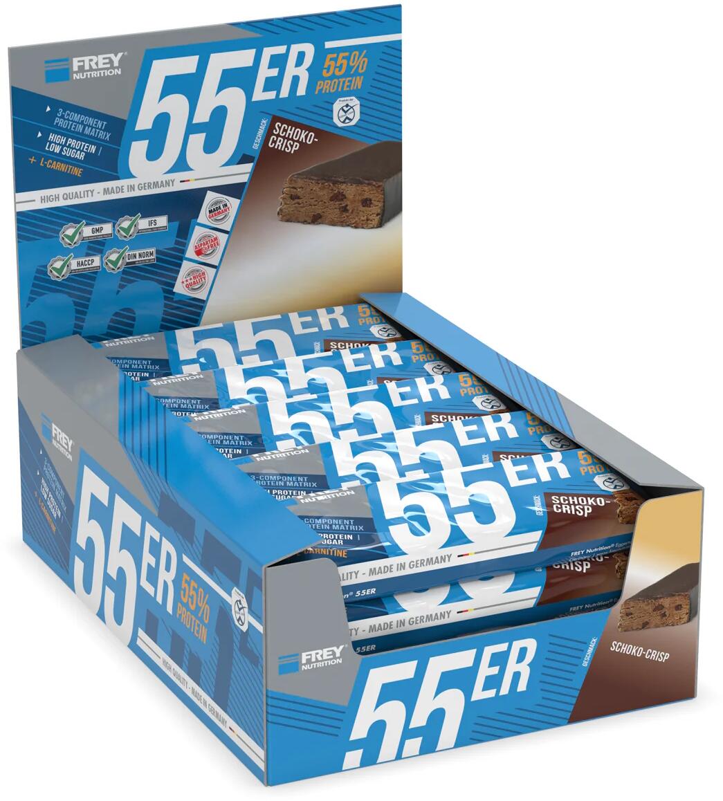 Frey Nutrition 55er Protein Bar, 20 x 50 g Riegel, Schoko-Crisp