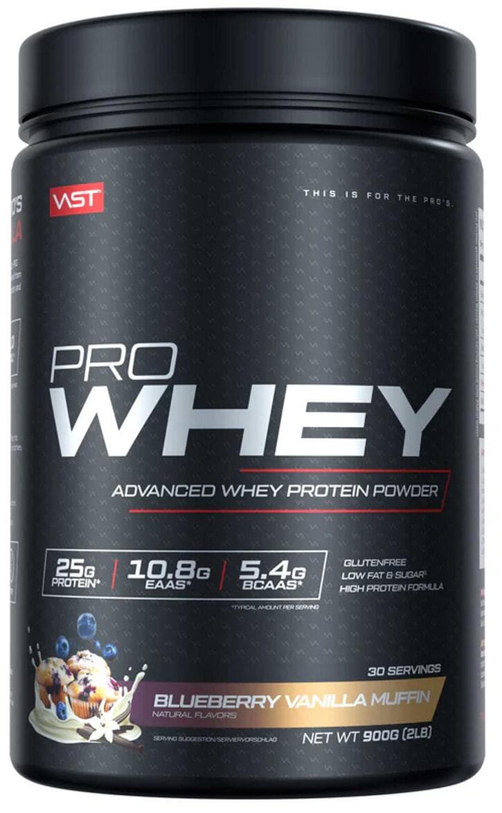 VAST Sports Pro Whey - Advanced Whey Protein Powder, 900 g Dose, Blueberry Vanilla Muffin