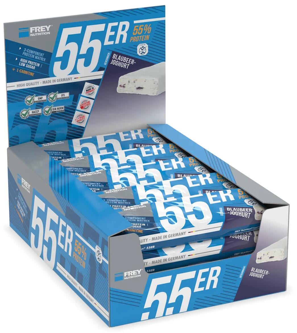 Frey Nutrition 55er Protein Bar, 20 x 50 g Riegel, Blaubeer-Joghurt