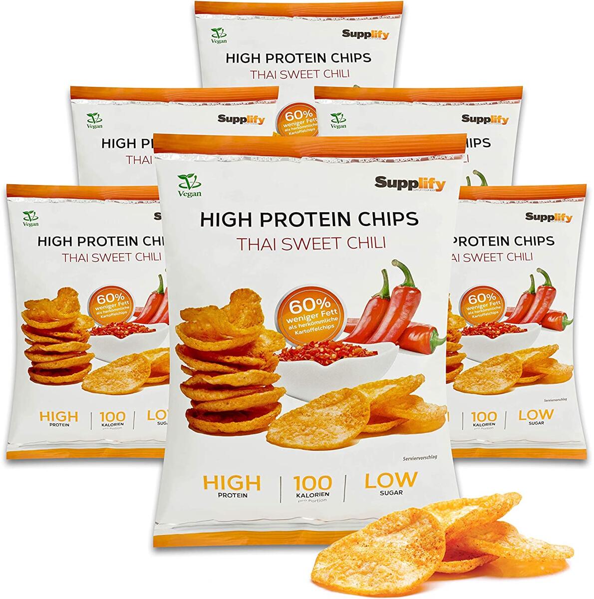 Supplify High Protein Chips, 6 x 50 g Tüte, Thai Sweet Chili (vegan)
