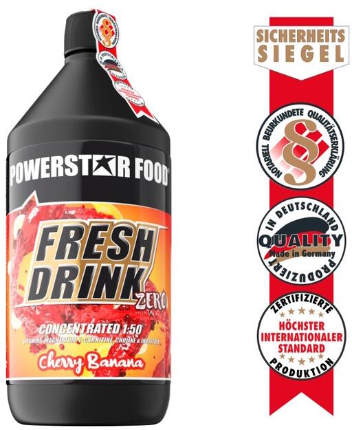 Powerstar Food FRESH DRINK ZERO Konzentrat, 1000 ml Flasche, Cherry - Banana