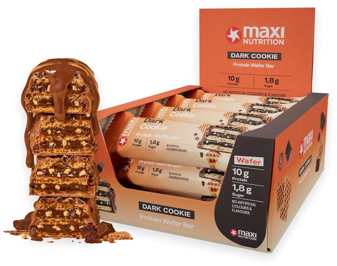 MaxiNutrition Protein Waffle Bar, 12 x 39 g Riegel, Dark Cookie
