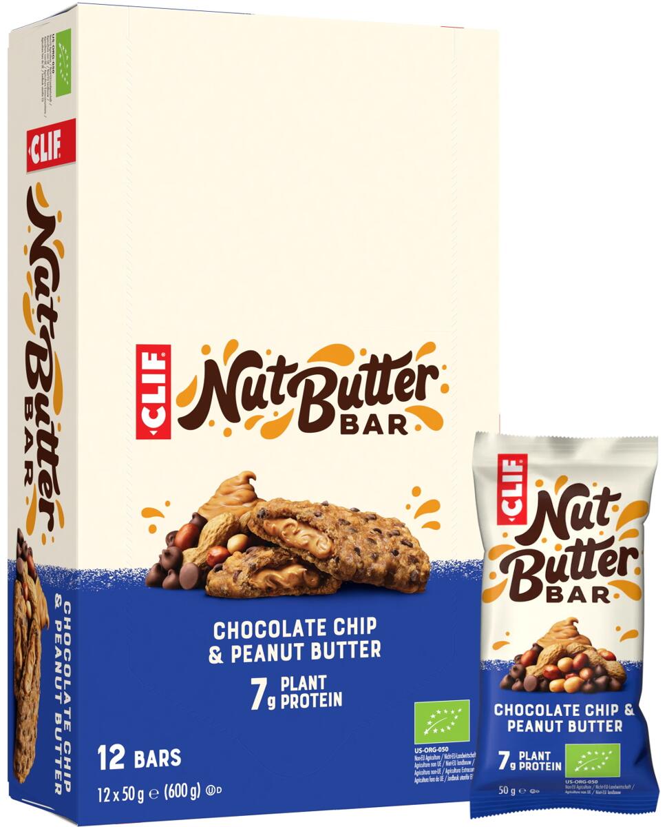 Clif Nut Butter Bar, 12 x 50 g Riegel, Chocolate Chip & Peanut Butter MHD: 03.05.2026