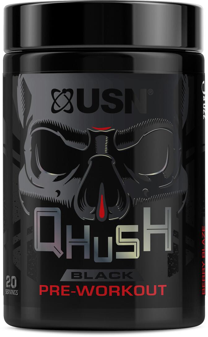 USN QHUSH Black Pre-Workout, 220 g Dose, Berry Blaze