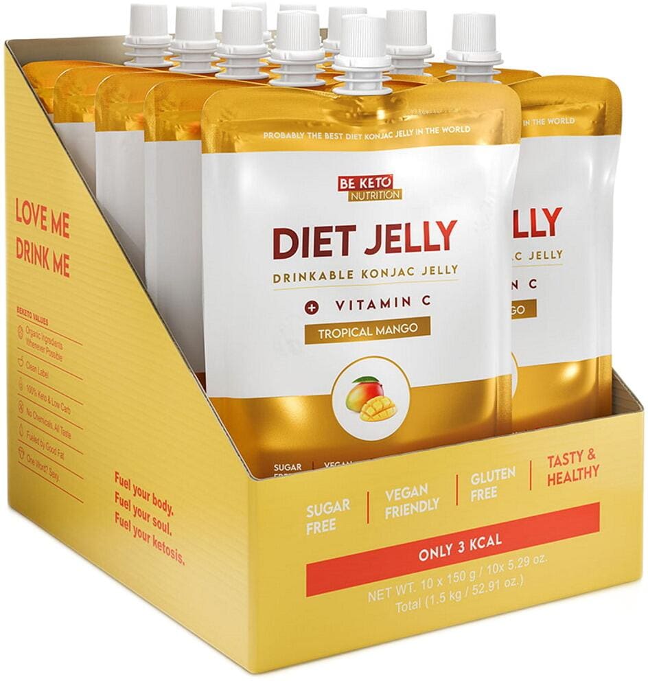 BeKeto Diet Jelly Konjac, 10 x 150 g Beutel, Tropical Mango