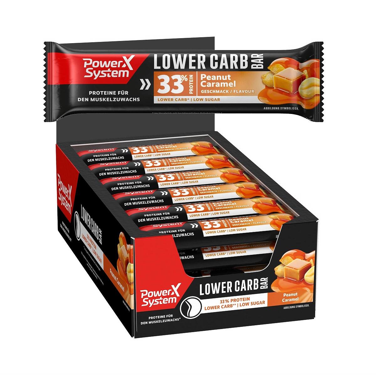 Power System Lower Carb Bar, 18 x 45 g Riegel, Peanut Caramel