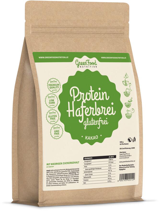GreenFood Nutrition Protein Haferbrei, 500g Beutel, Kakao
